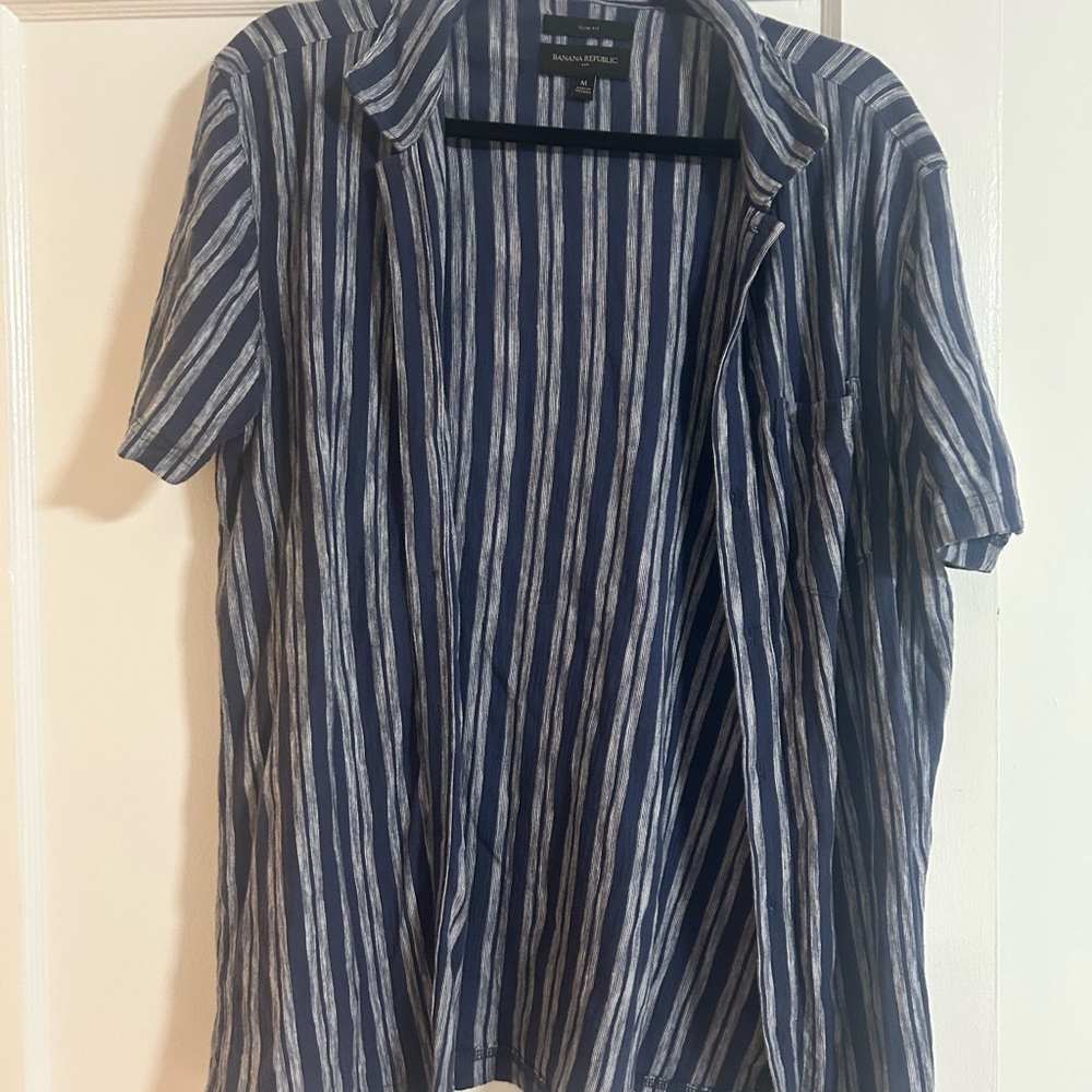 Banana Republic Navy and White Striped Shirt